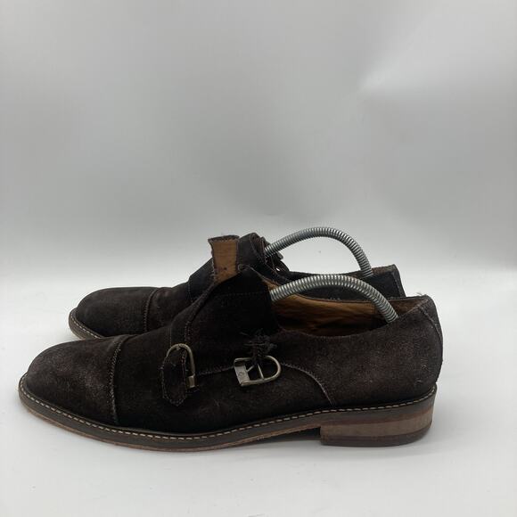 Mens Size 8.5 Beckett Simonon Suede Brown Double Monk Strap Cap Toe Shoes - Picture 4 of 12